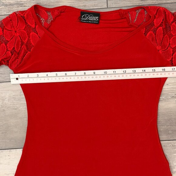 Dance America  Sz M Red Latin/Swing Skirt & Top Lace Insets - Picture 5 of 10